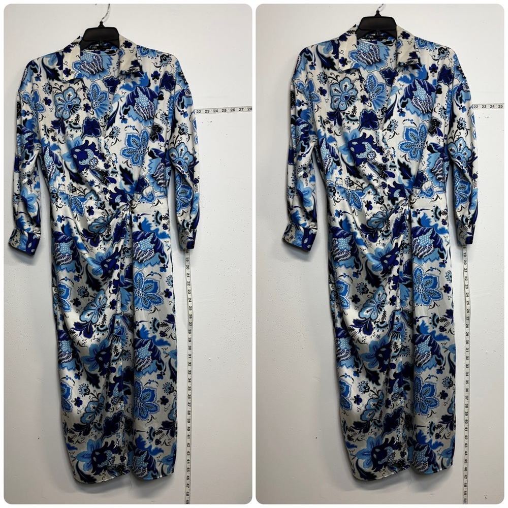 Zara Blue and White Floral Long Sleeve Dress